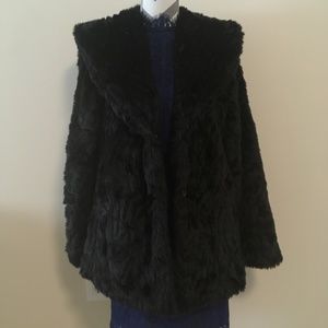 C&C California Black Fuzzy Faux Fur Jacket L